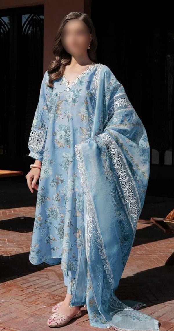 Baroque Lawn Suit-Lawn-Sky Blue-Net-Aarasta