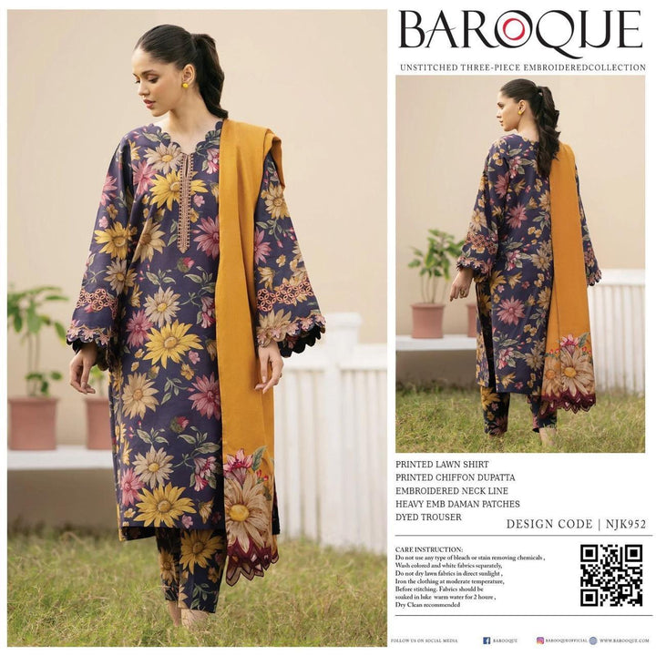 Baroque Lawn Suit-Navy-Lawn-Chiffon-Aarasta