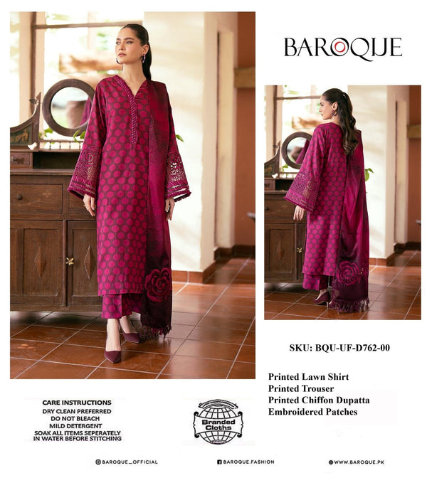 Baroque Lawn Suit-Red-Lawn-Chiffon-Aarasta