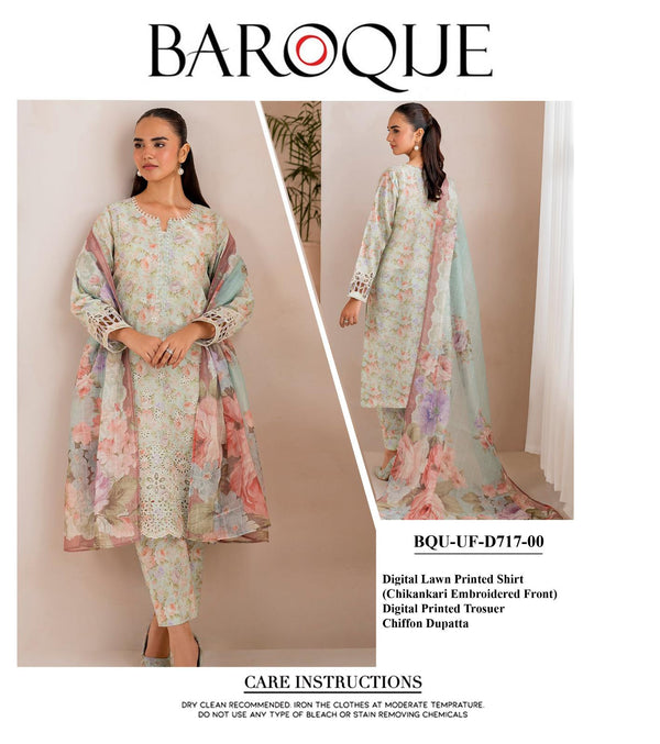 Baroque Lawn Suit-Sea Green-Lawn-Chiffon-Aarasta