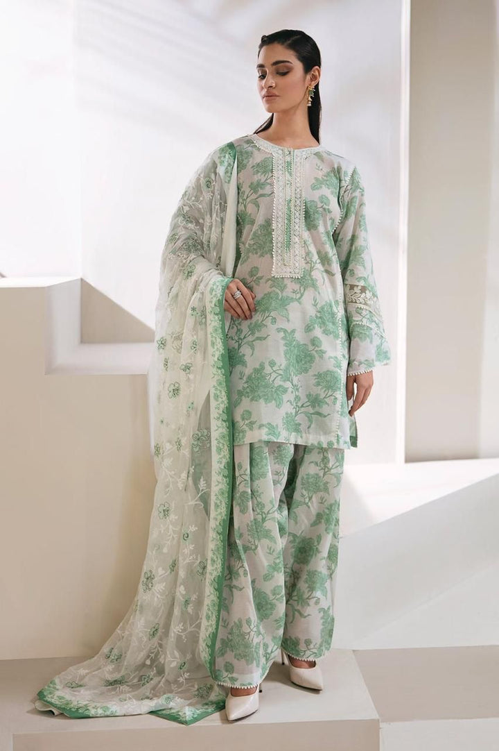 Baroque Lawn Suit-Sea Green-Lawn-Organza-Aarasta