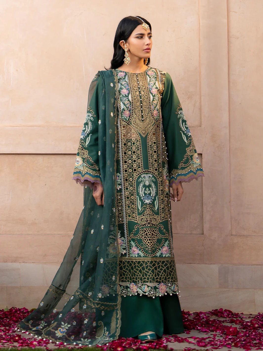 Bin Ilyas Lawn Suit-Green-Lawn-Net-Aarasta