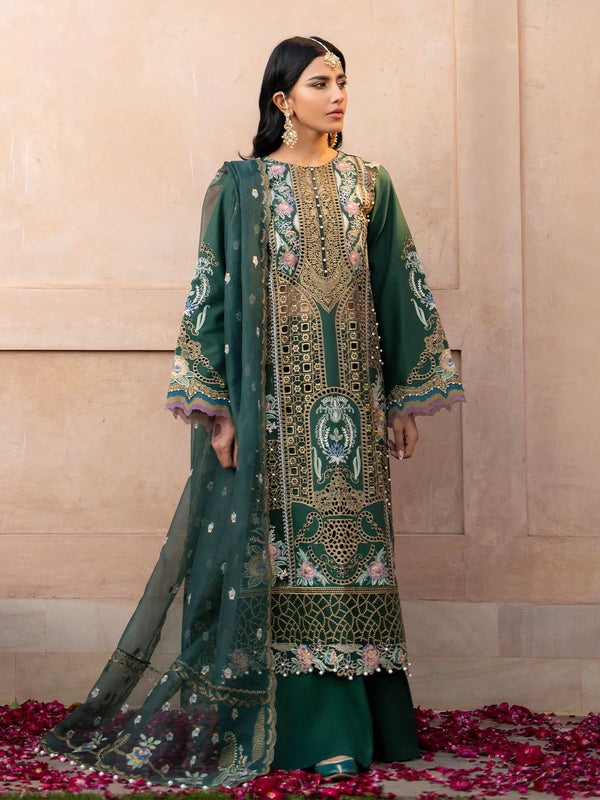 Bin Ilyas Lawn Suit-Green-Lawn-Net-Aarasta