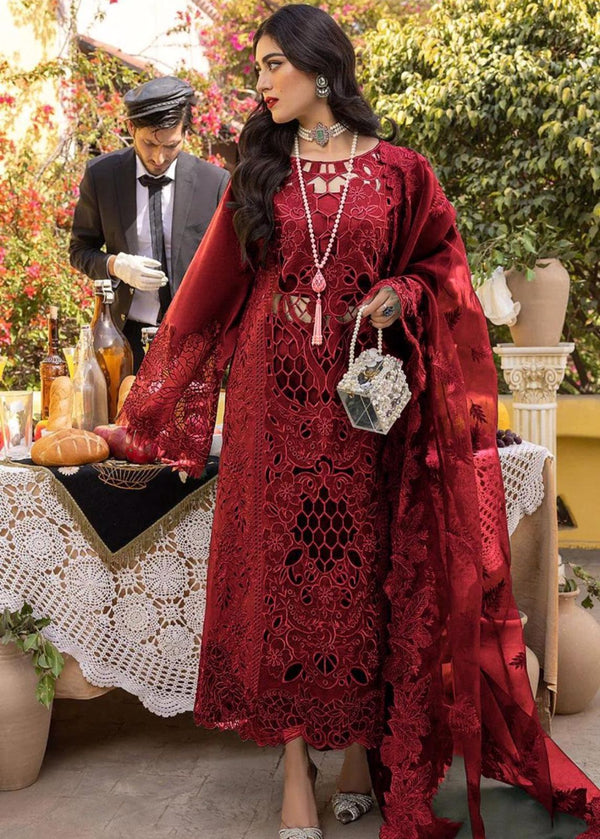 Bin Ilyas Lawn Suit-Lawn-Maroon-Organza-Aarasta