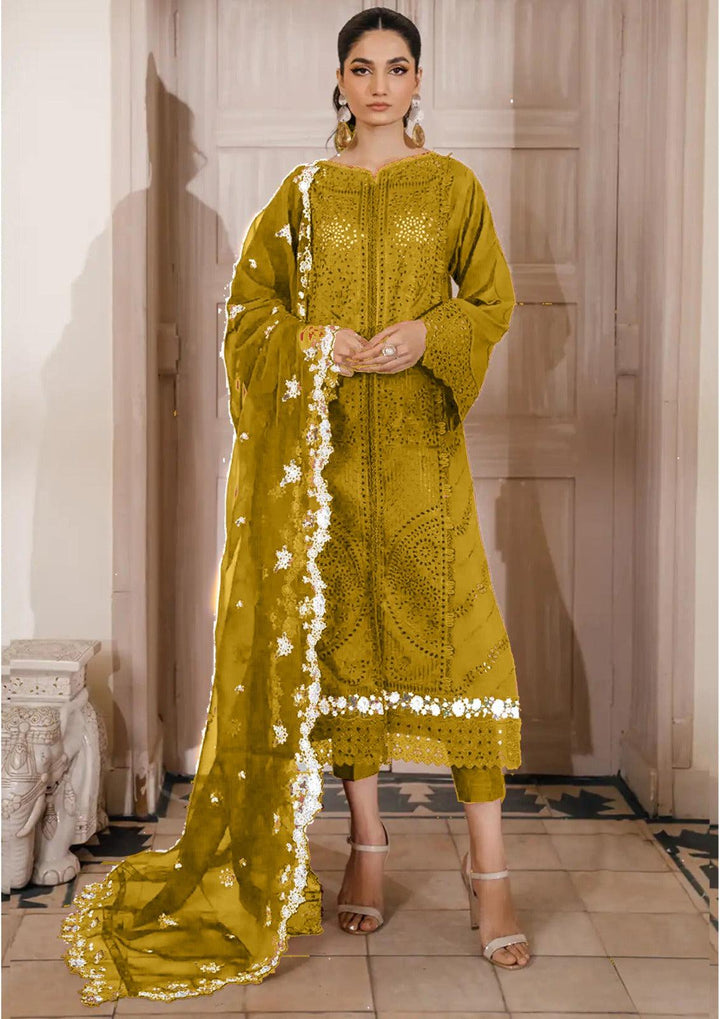Bin Ilyas Lawn Suit-Lawn-Mustard-Organza-Aarasta