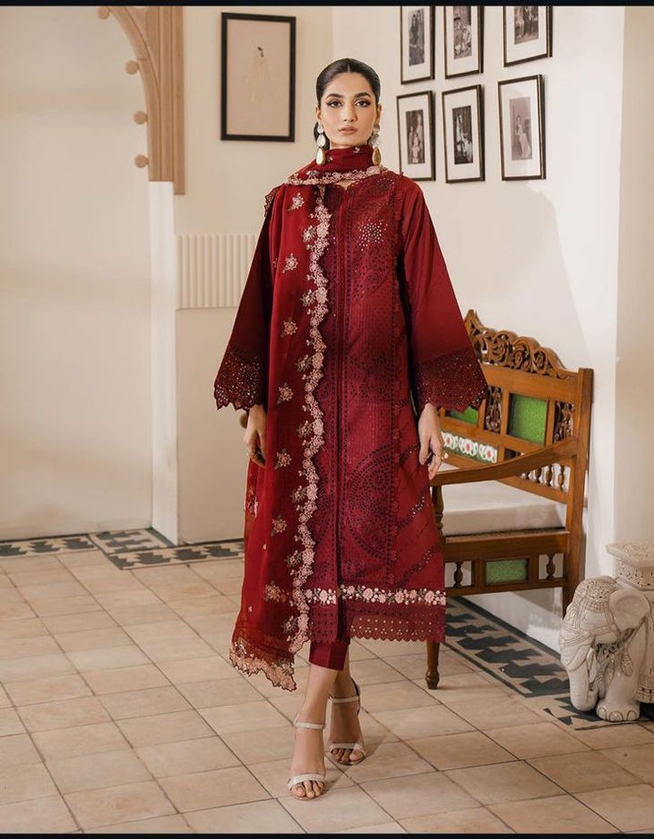 Bin Ilyas Lawn Suit-Lawn-Red-Organza-Aarasta
