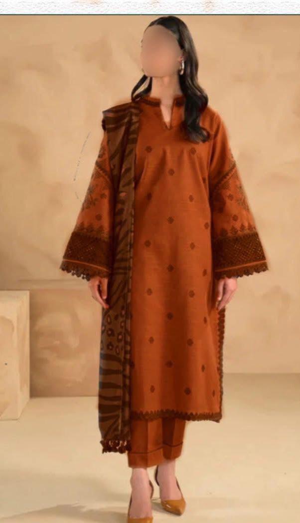 Charizma Lawn Suit-Rust-Lawn-Organza-Aarasta