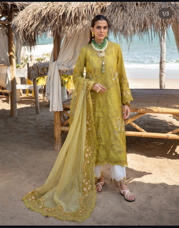 Saira Shakira Lawn Suit-Green-Lawn-Khaddi Net-Aarasta
