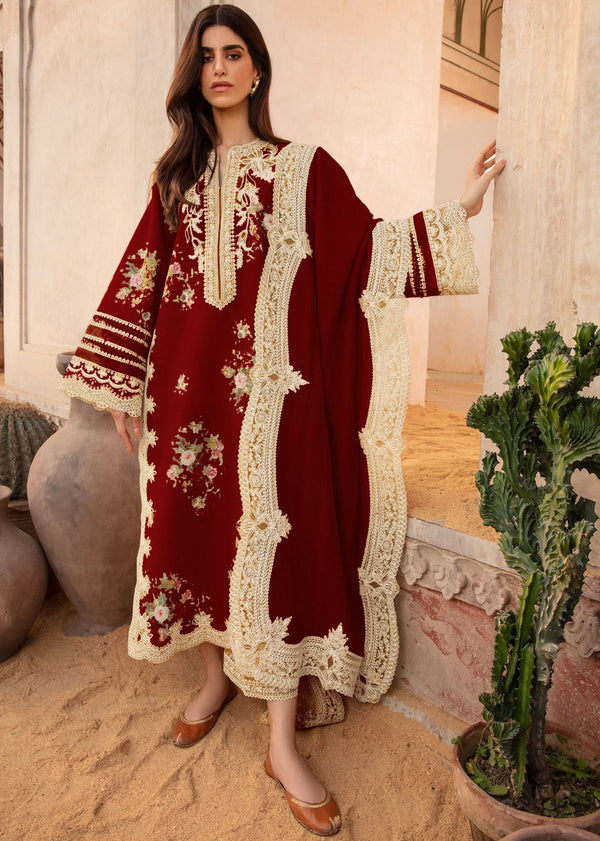 Crimson Lawn Suit-Lawn-Maroon-Chiffon-Aarasta