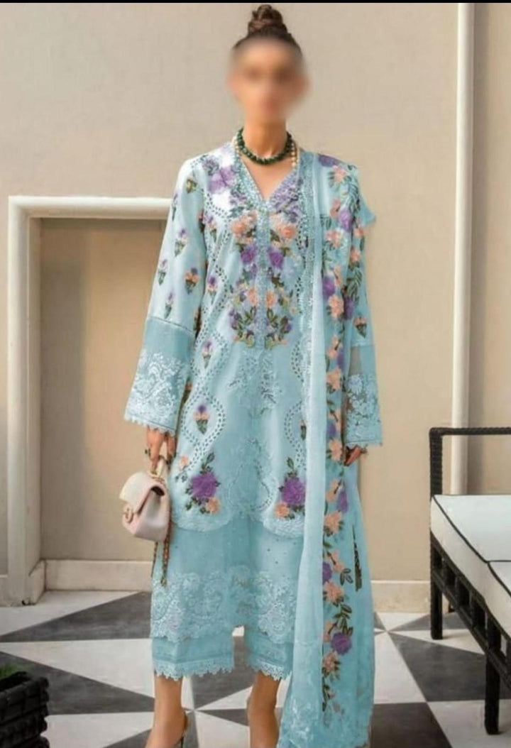 Crimson Lawn Suit-Lawn-Sky Blue-Chiffon-Aarasta