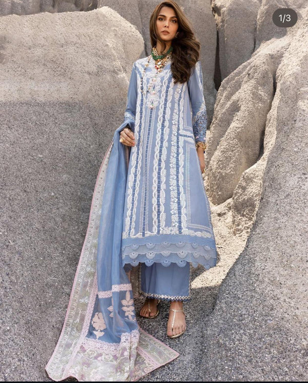Crimson Lawn Suit-Sky Blue-Lawn-Organza-Aarasta