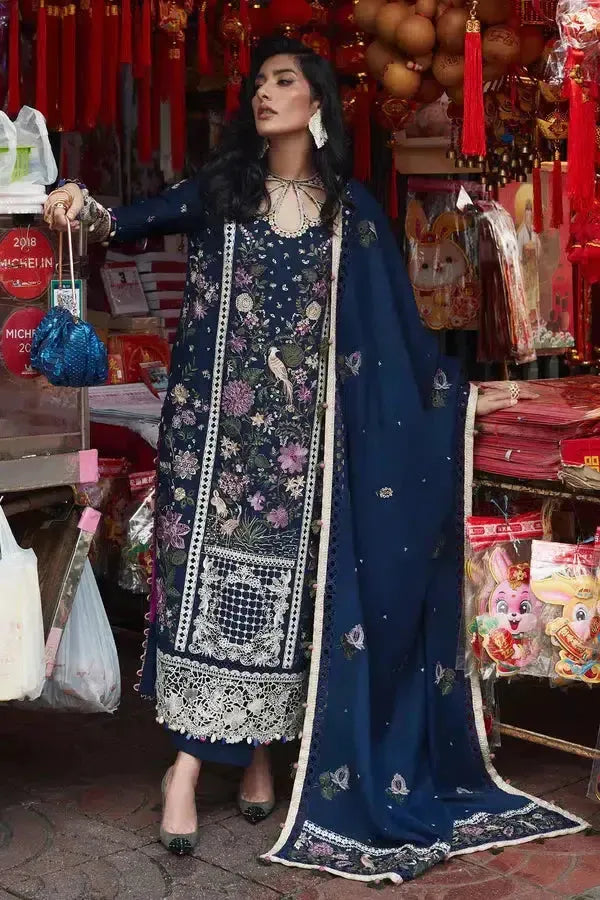 Elan Lawn Suit-Lawn-Navy-Net-Aarasta