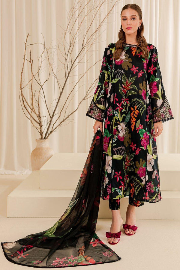 Farasha Lawn Suit-Black-Lawn-Silk-Aarasta