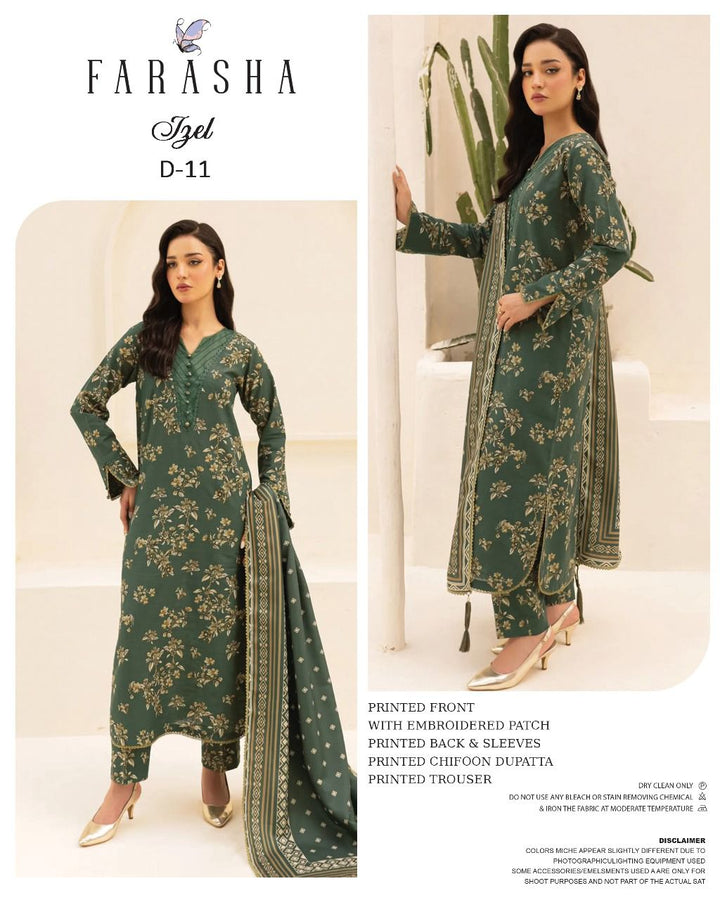 Farasha Lawn Suit-Green-Lawn-Chiffon-Aarasta