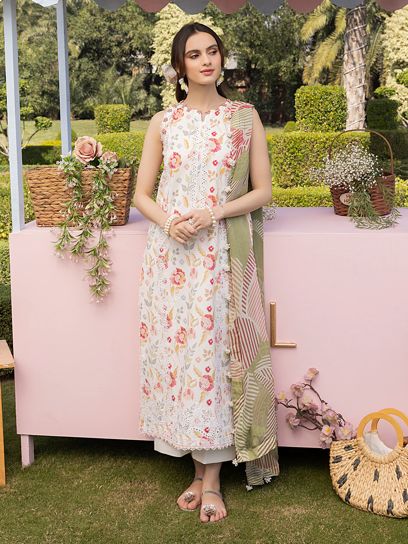 Izel Lawn Suit-White-Lawn-Chiffon-Aarasta