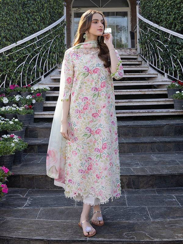 Izel Lawn Suit-White-Lawn-Chiffon-Aarasta