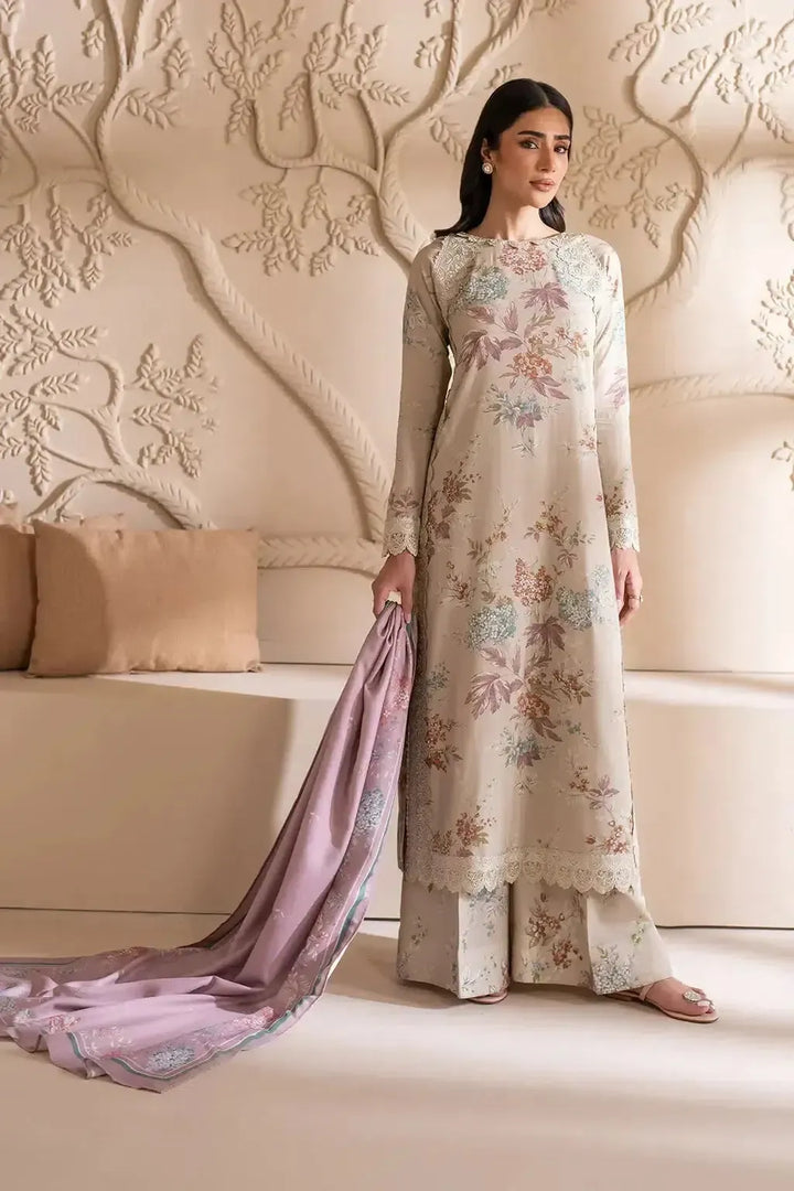 Iznik Lawn Suit-Beige-Lawn-Chiffon-Aarasta