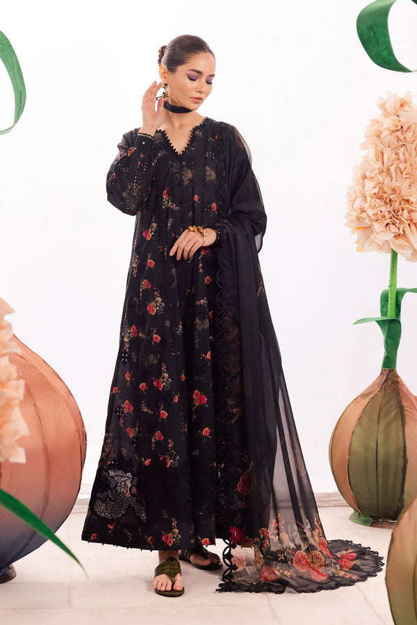 Iznik Lawn Suit-Black-Lawn-Chiffon-Aarasta