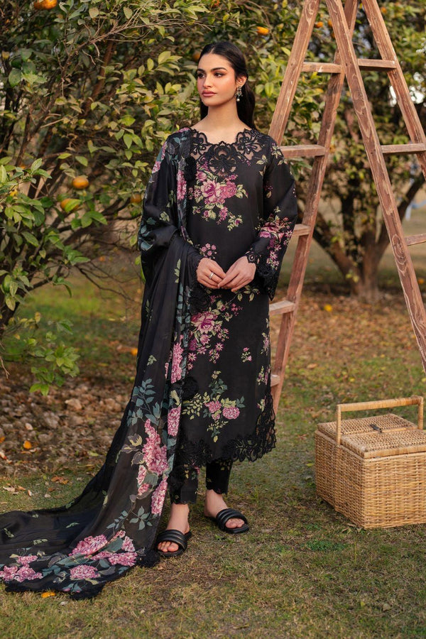 Iznik Lawn Suit-Black-Lawn-Chiffon-Aarasta