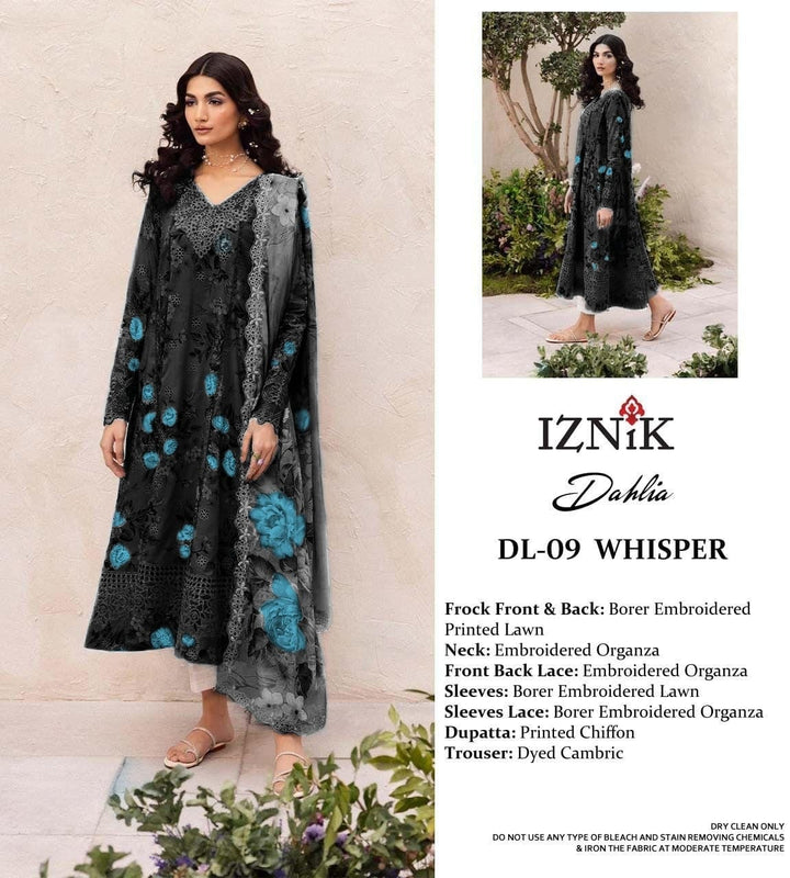 Iznik Lawn Suit-Black-Lawn-Chiffon-Aarasta