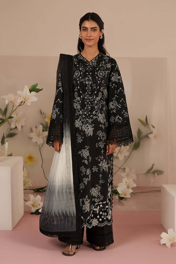 Afrozeh Lawn Suit-Black-Lawn-Chiffon-Aarasta