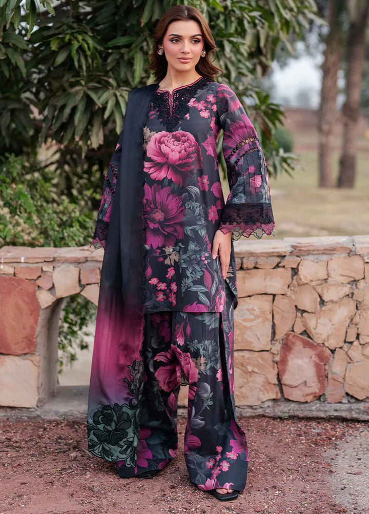 Iznik Lawn Suit-Black-Lawn-Chiffon-Aarasta
