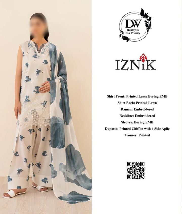 Iznik Lawn Suit-Blue-Lawn-Chiffon-Aarasta
