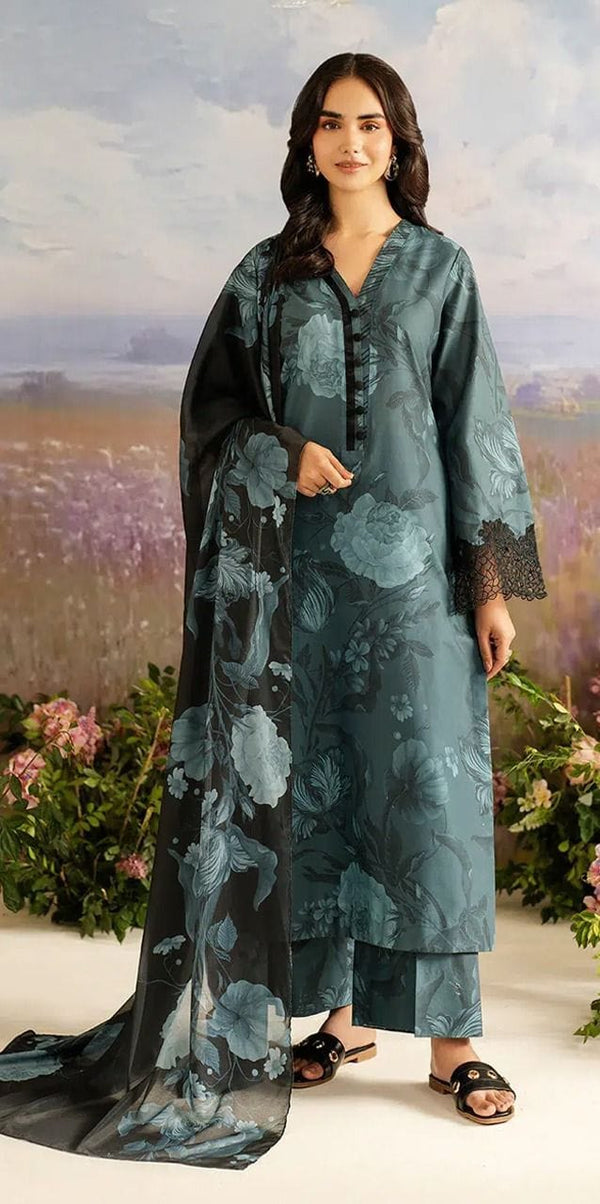 Iznik Lawn Suit-Green-Lawn-Chiffon-Aarasta