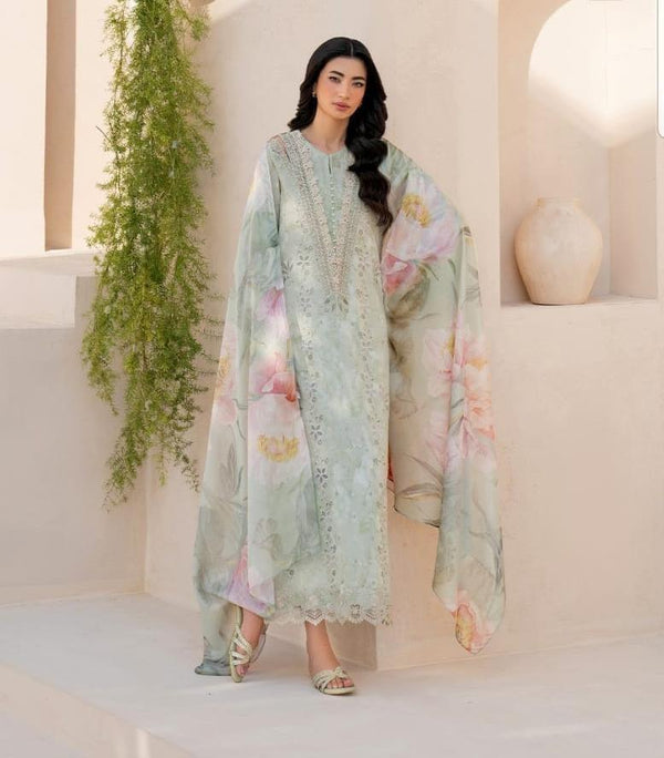 Iznik Lawn Suit-Green-Lawn-Chiffon-Aarasta
