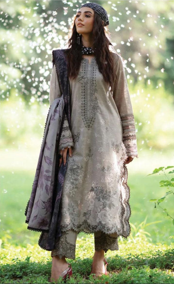 Iznik Lawn Suit-Grey-Lawn-Chiffon-Aarasta