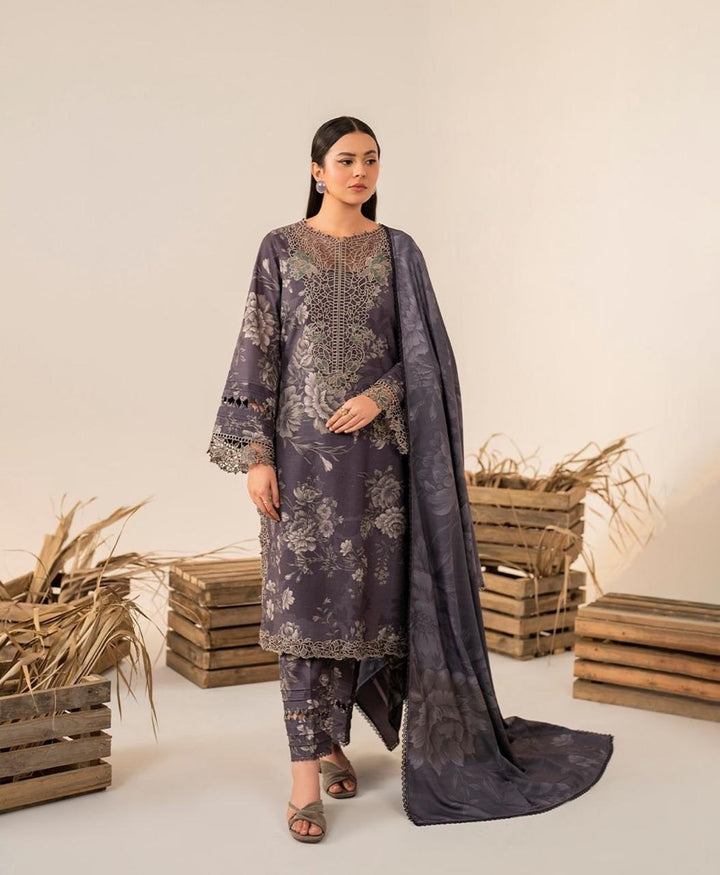 Iznik Lawn Suit-Grey-Lawn-Chiffon-Aarasta