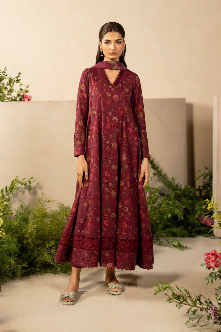 Iznik Lawn Suit-Maroon-Lawn-Chiffon-Aarasta
