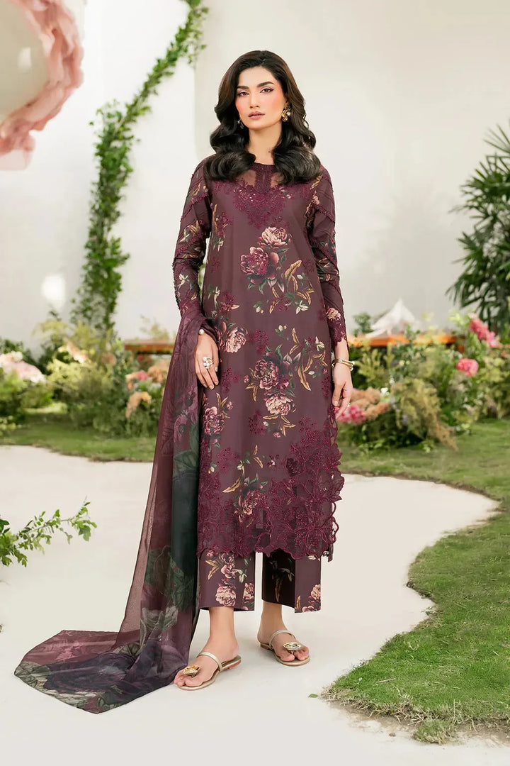 Iznik Lawn Suit-Maroon-Lawn-Chiffon-Aarasta
