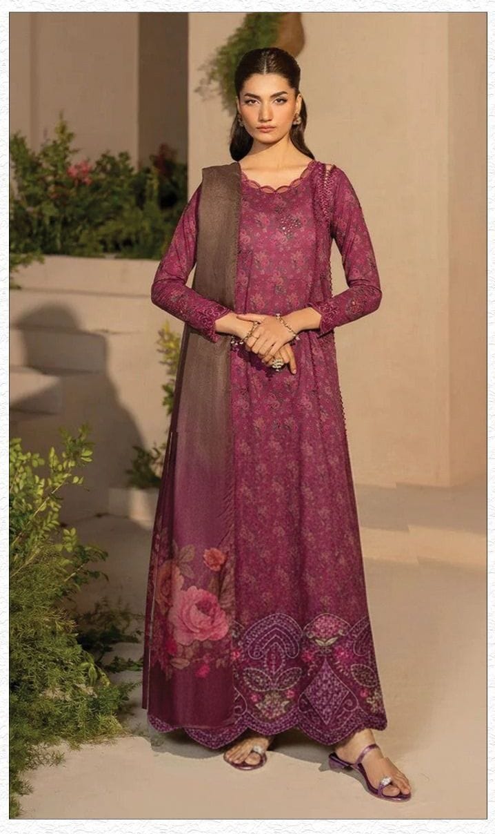 Iznik Lawn Suit-Maroon-Lawn-Chiffon-Aarasta