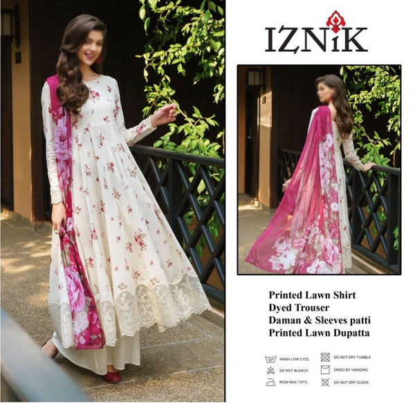 Iznik Lawn Suit-Off White-Lawn-Chiffon-Aarasta