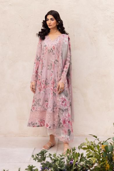 Iznik Lawn Suit-Pink-Lawn-Chiffon-Aarasta