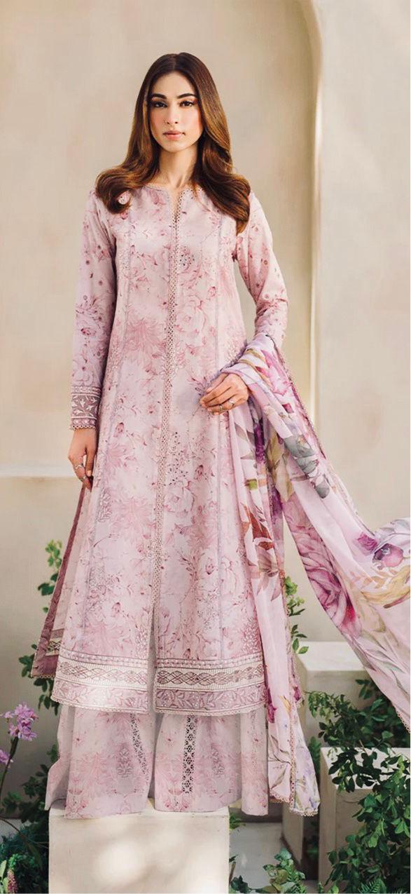Iznik Lawn Suit-Pink-Lawn-chiffon-Aarasta