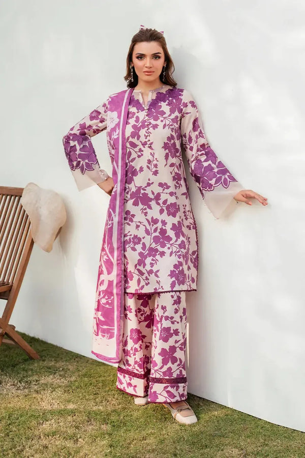 Iznik Lawn Suit-Pink-Lawn-Chiffon-Aarasta