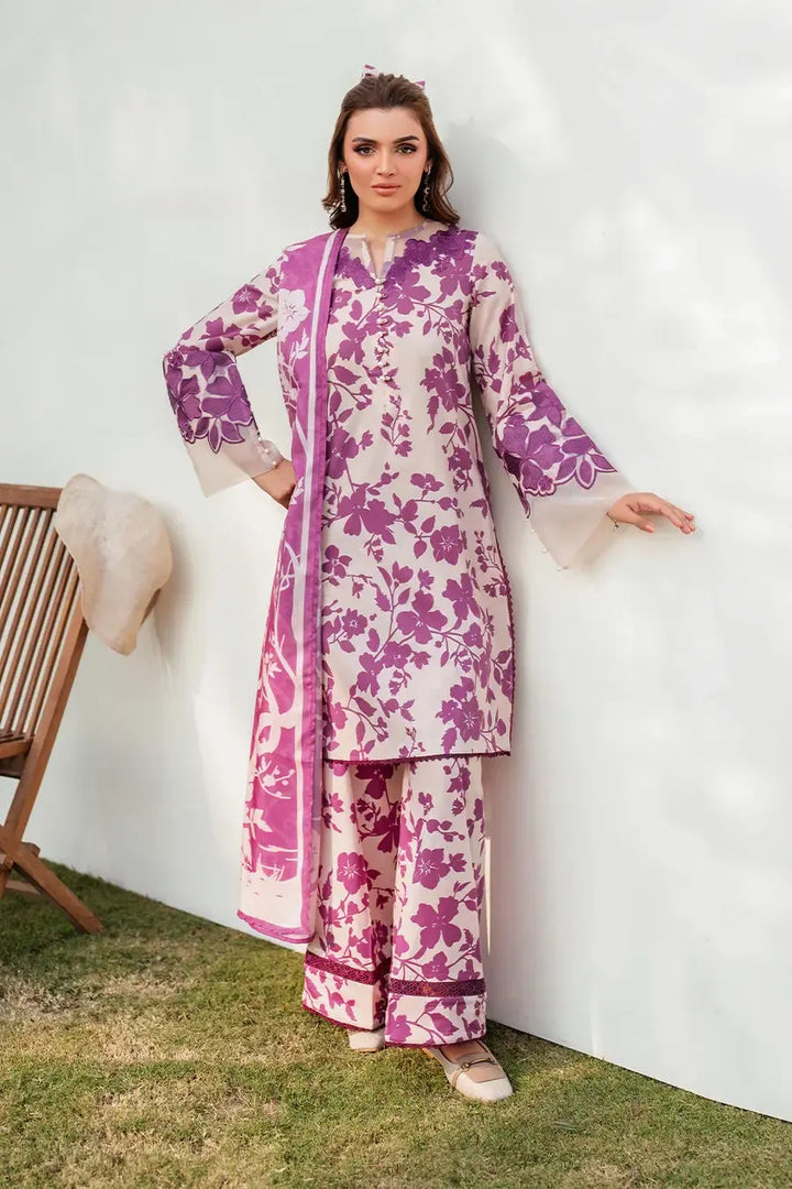 Iznik Lawn Suit-Pink-Lawn-Chiffon-Aarasta
