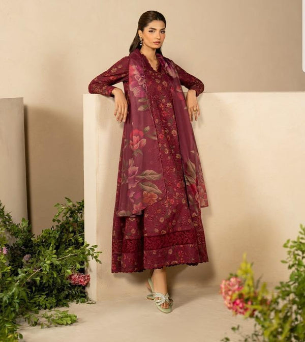 Iznik Lawn Suit-Red-Lawn-Chiffon-Aarasta