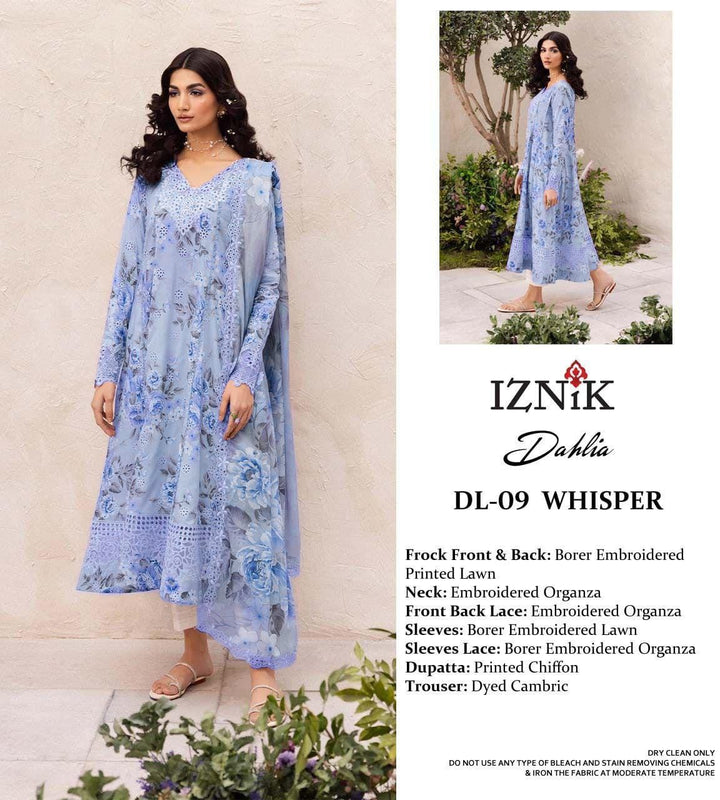Iznik Lawn Suit-Sky Blue-Lawn-Chiffon-Aarasta