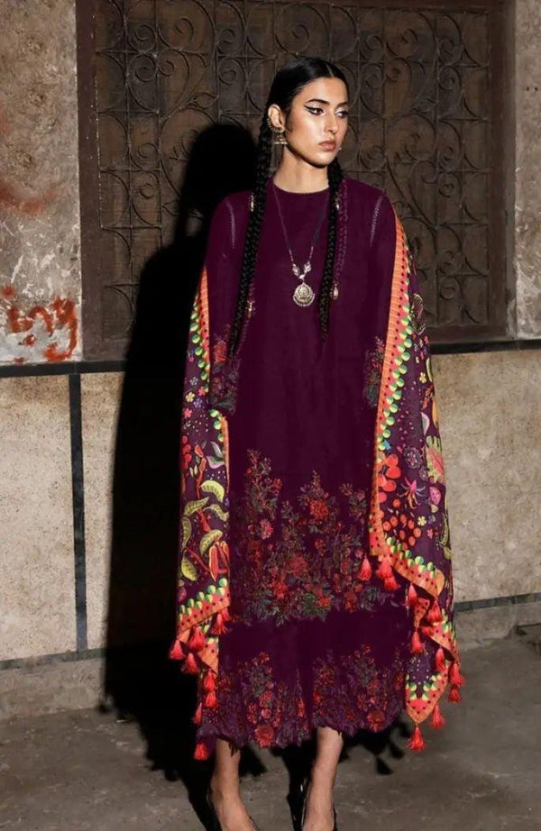 Jugnu Lawn Suit-Maroon-Lawn-Silk-Aarasta
