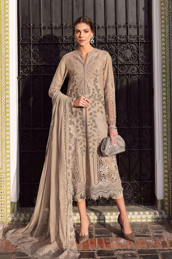 Maria B Lawn Suit-Beige-Lawn-Organza-Aarasta