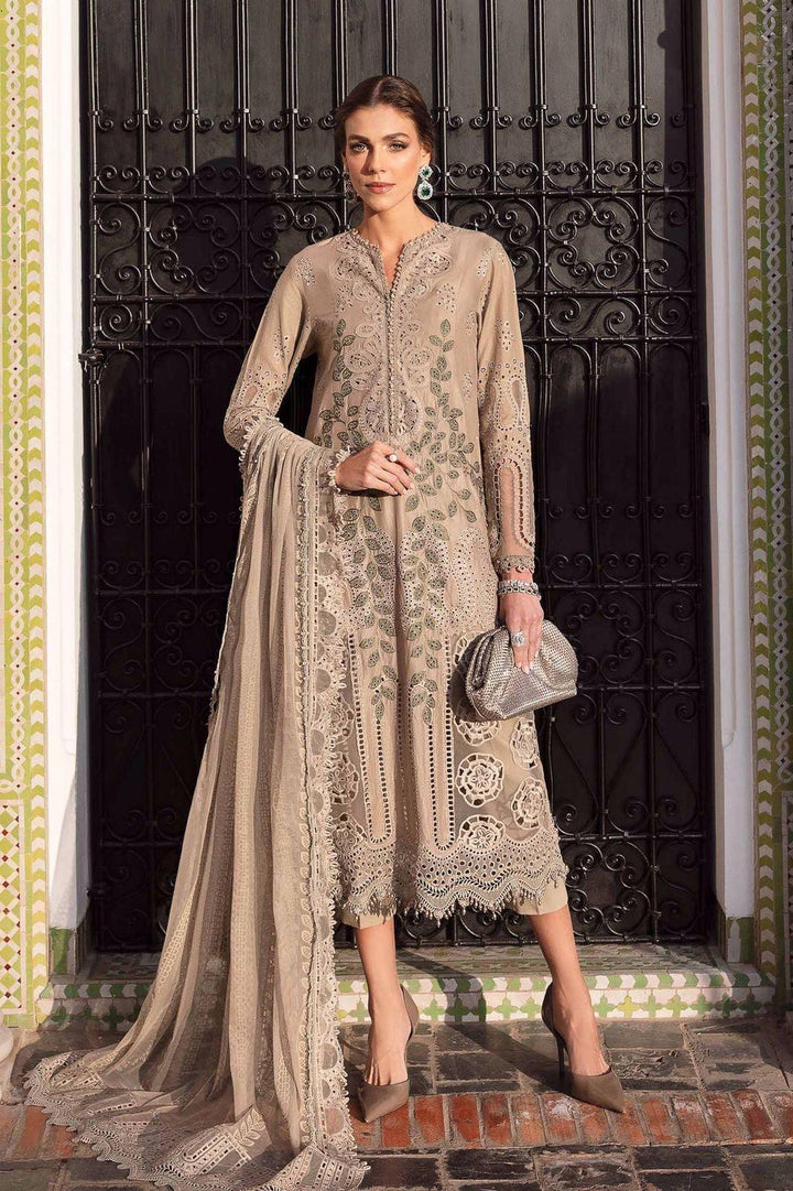Maria B Lawn Suit-Beige-Lawn-Organza-Aarasta
