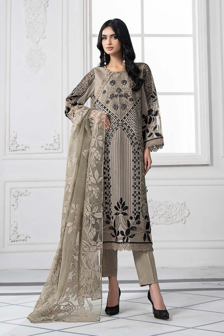 Maria B Lawn Suit-Beige-Lawn-Organza-Aarasta