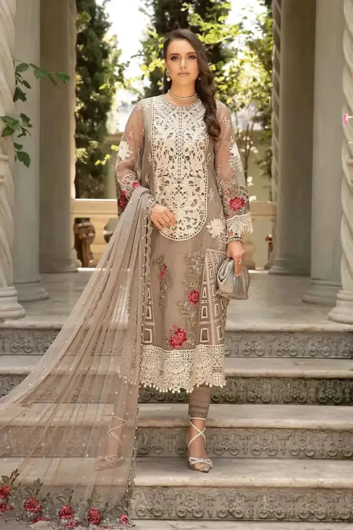 Maria B Lawn Suit-Beige-Lawn-Net-Aarasta