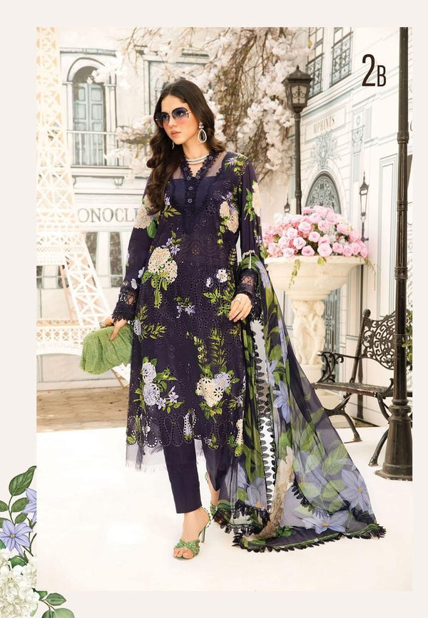 Maria B Lawn Suit-Black-Lawn-Chiffon-Aarasta