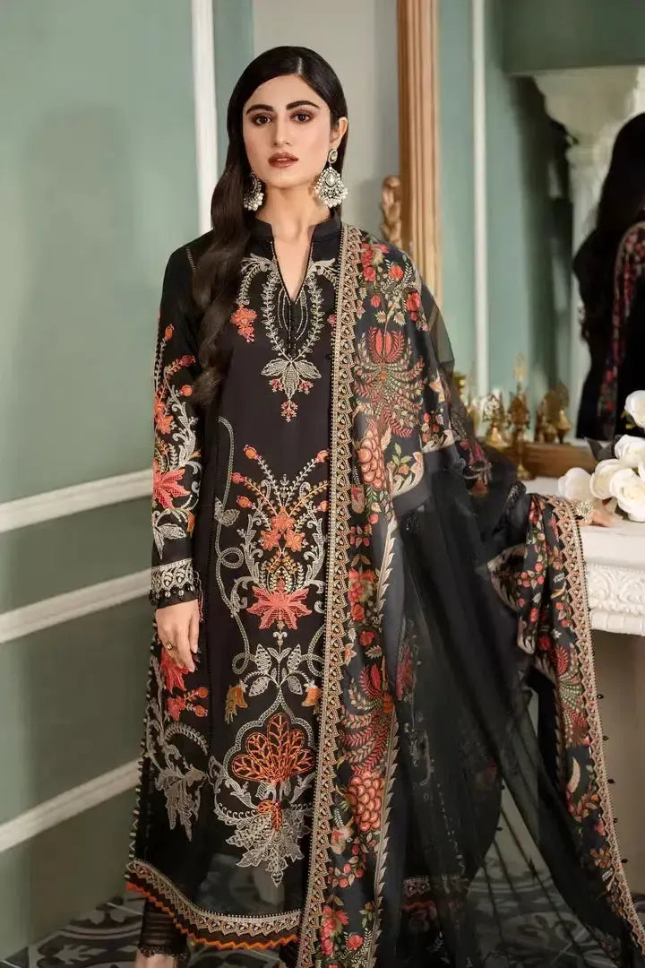 Maria B Lawn Suit-Black-Lawn-Net-Aarasta