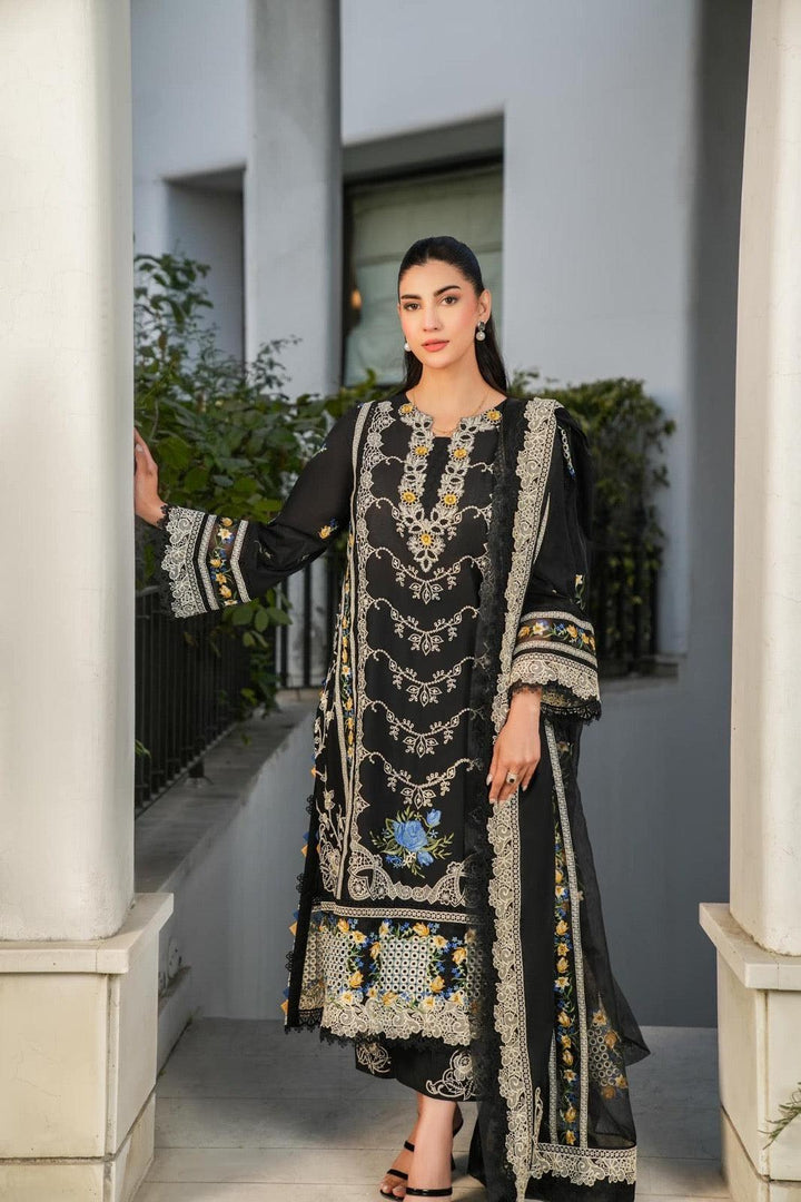 Maria B Lawn Suit-Black-Lawn-Organza-Aarasta