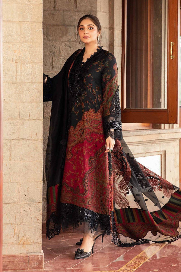 Maria B Lawn Suit-Black-Lawn-Organza-Aarasta